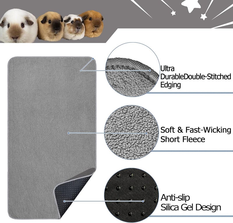 GINIDEAR Guinea Pig Cage Liner, 2 Pack - Washable, Reusable, Leakproof Fleece Bedding Pads for Small Animals with Anti-Slip Bottom - for 15''x29'' Area, Gray - Image 4